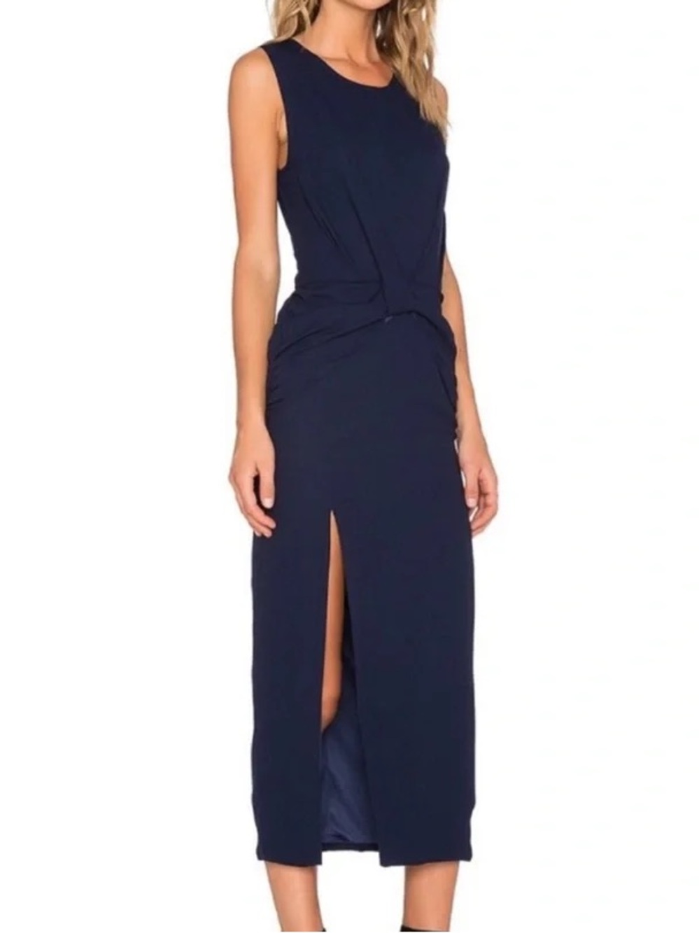 Maurie and Eve Dylan Midi Dress Midnight Navy Blue Knot Front Sleeveless US 4